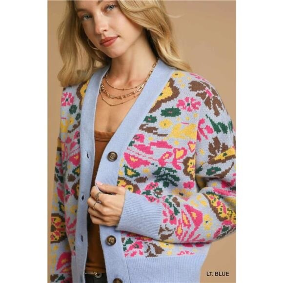 Umgee Floral Knit Button-Up Cardigan - Picture 6 of 6